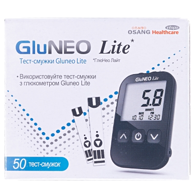 Тест-смужки GluNeo Lite для глюкометра, 50 штук